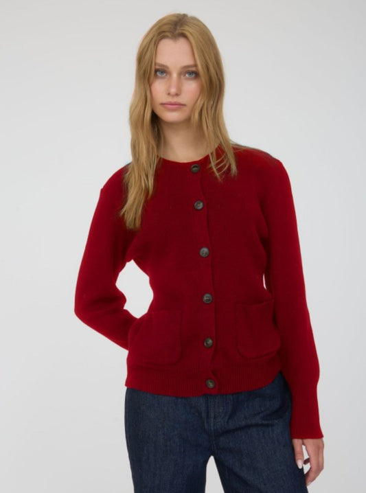 Button Up Cardigan Sweater Dark Red
