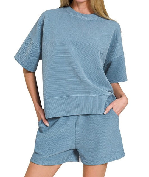 Lounge Around 2PC Shorts SET Dusty Blue