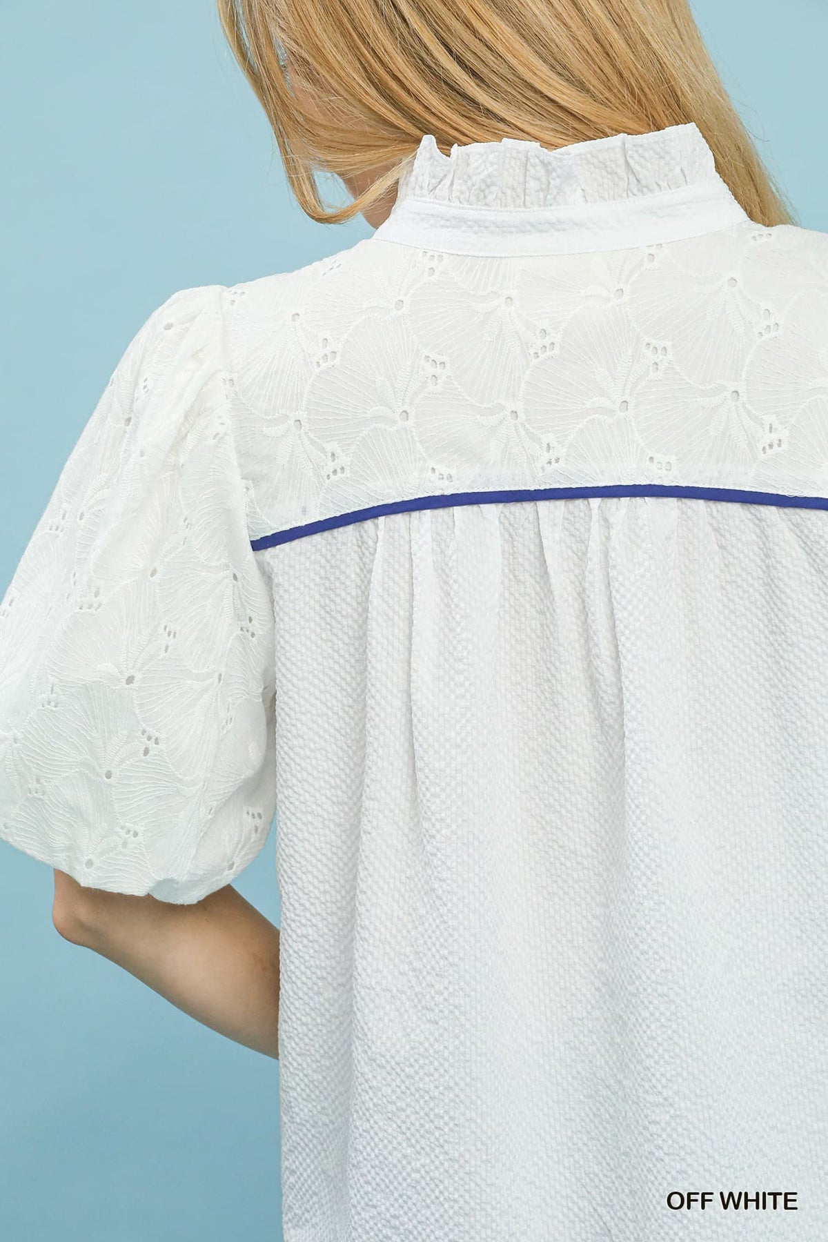 UMGEE Puff Sleeve Eyelet Top Off White