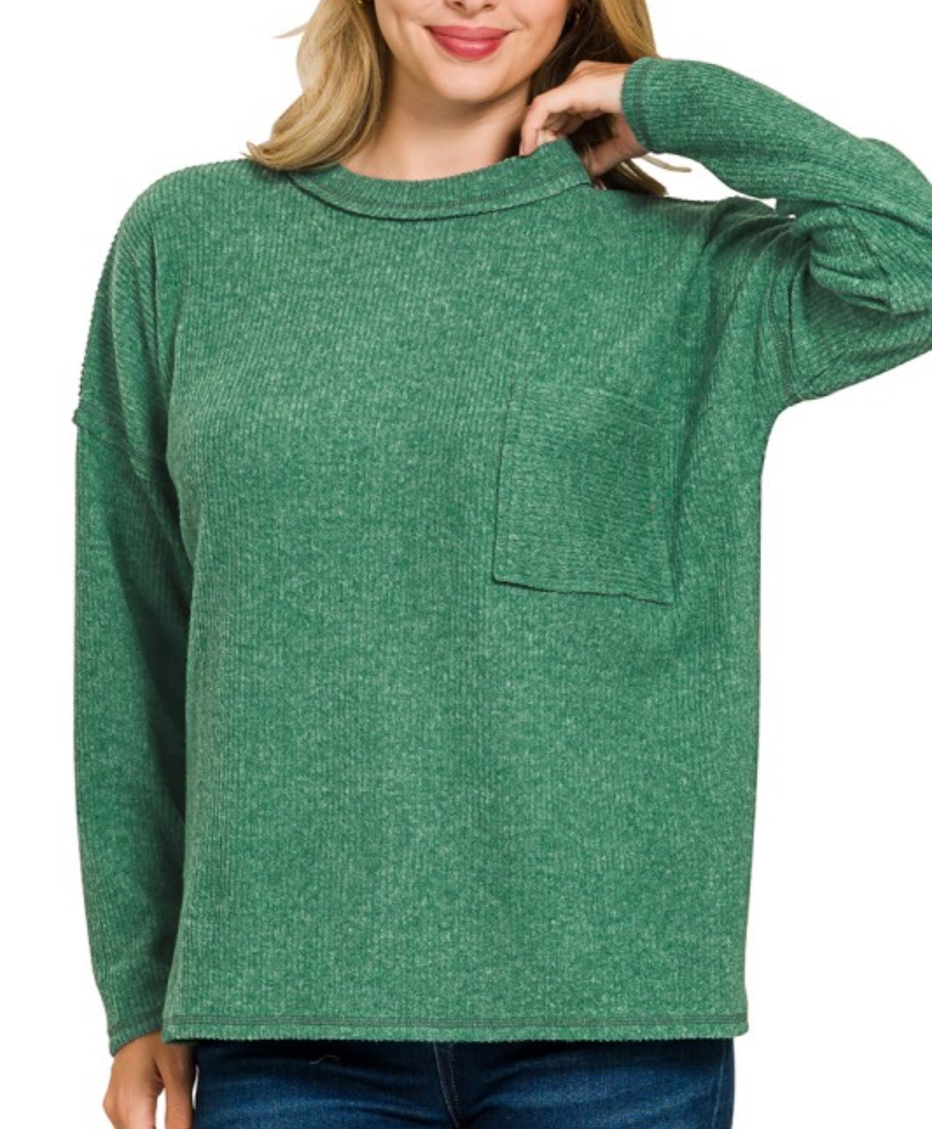Ribbed Pocket Sweater Dark Green