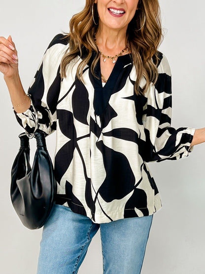 UMGEE Leaf Print Top Black Mix