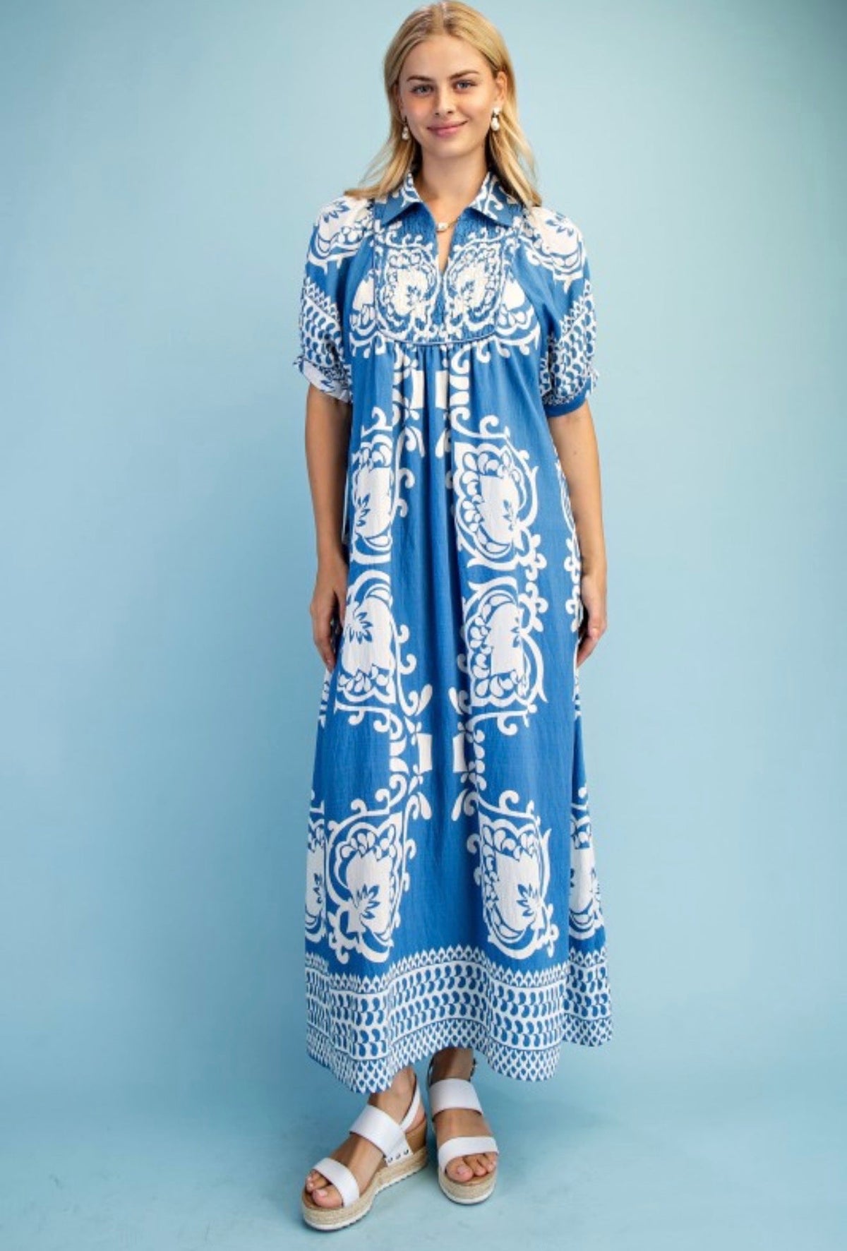 French Blue Mix Maxi Dress