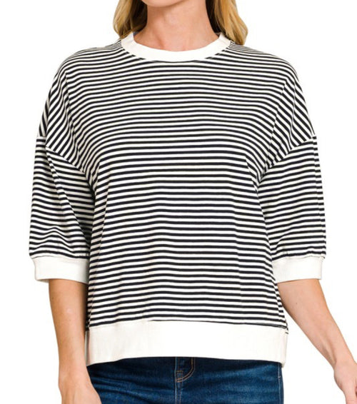Stripe Contrast Top Black