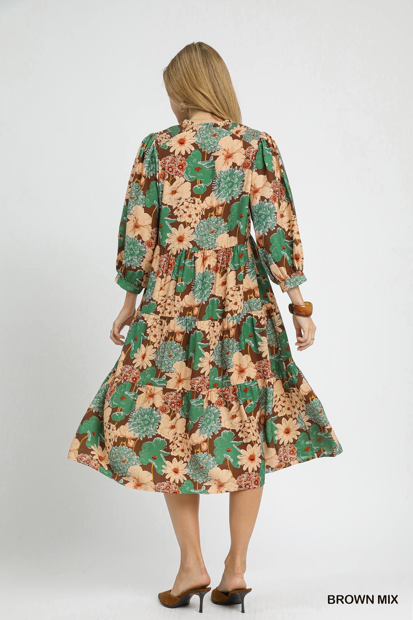 UMGEE Mixed Floral Tiered Midi Dress