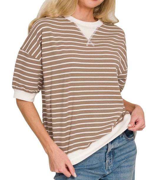 Timeless Stripe Banded Top Mocha