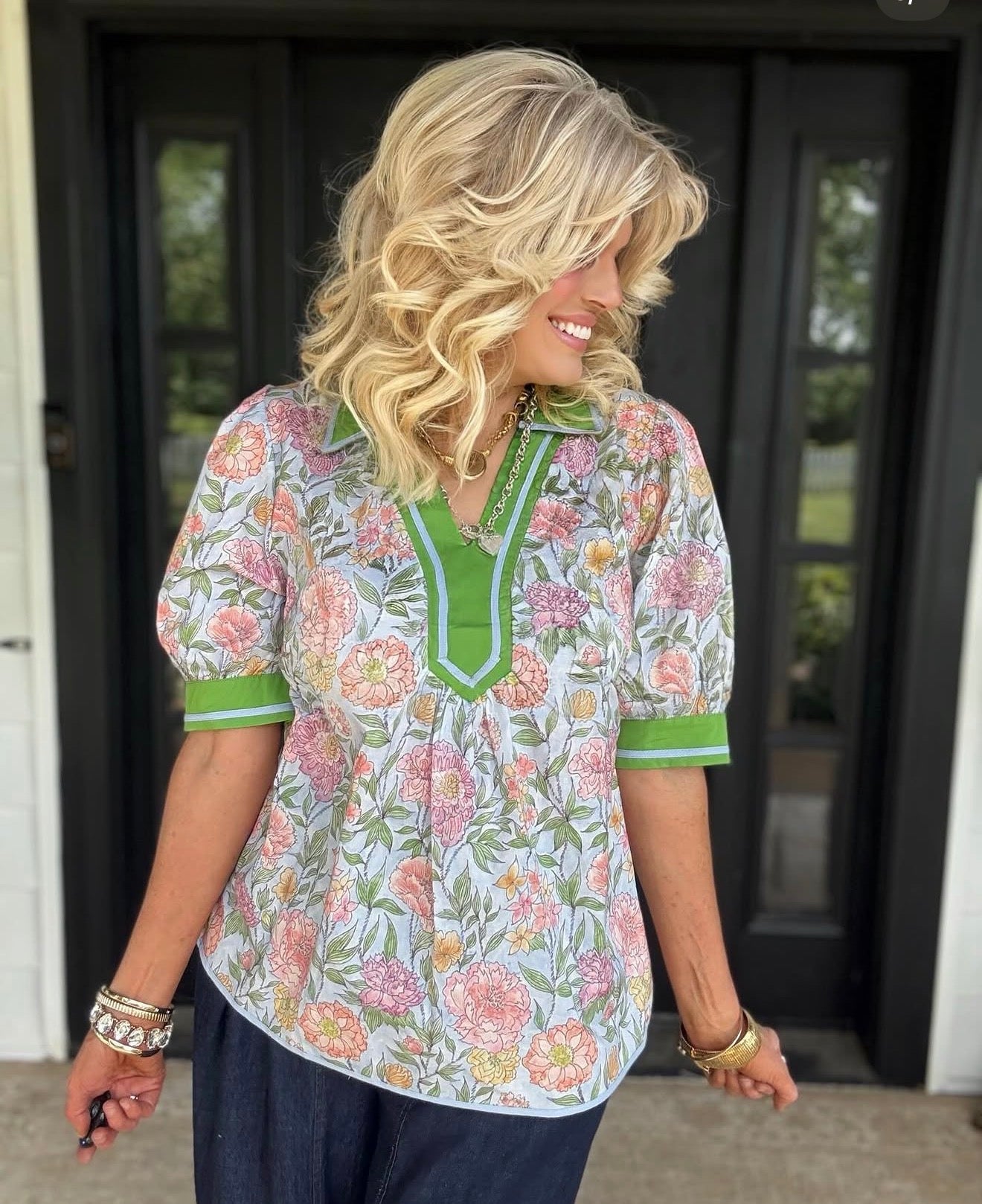 UMGEE Charleston Floral Top Blue Mix