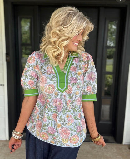 UMGEE Charleston Floral Top Blue Mix