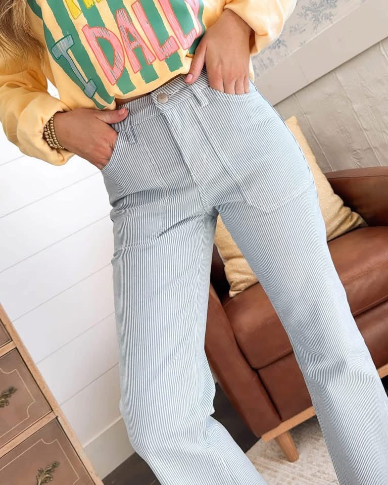 MICA Raw Hem Stripe Crop Jean