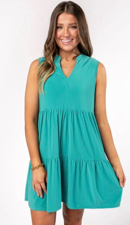 Solid Tank Ruffle Tiered Dress Emerald