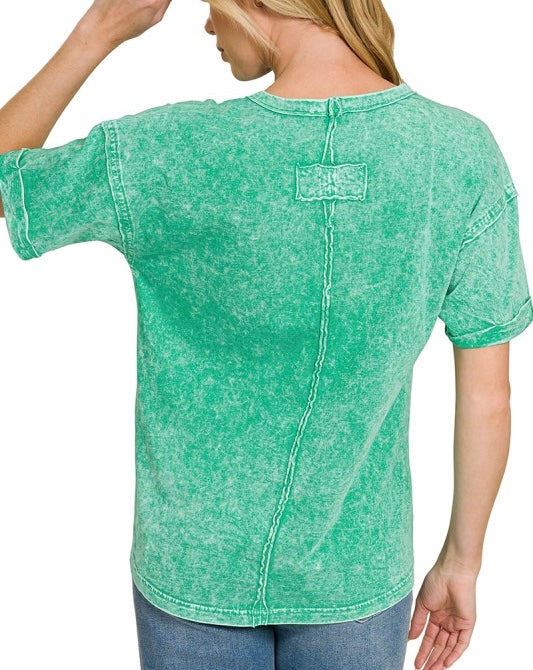 Halo Mineral Washed Pocket Tee Green