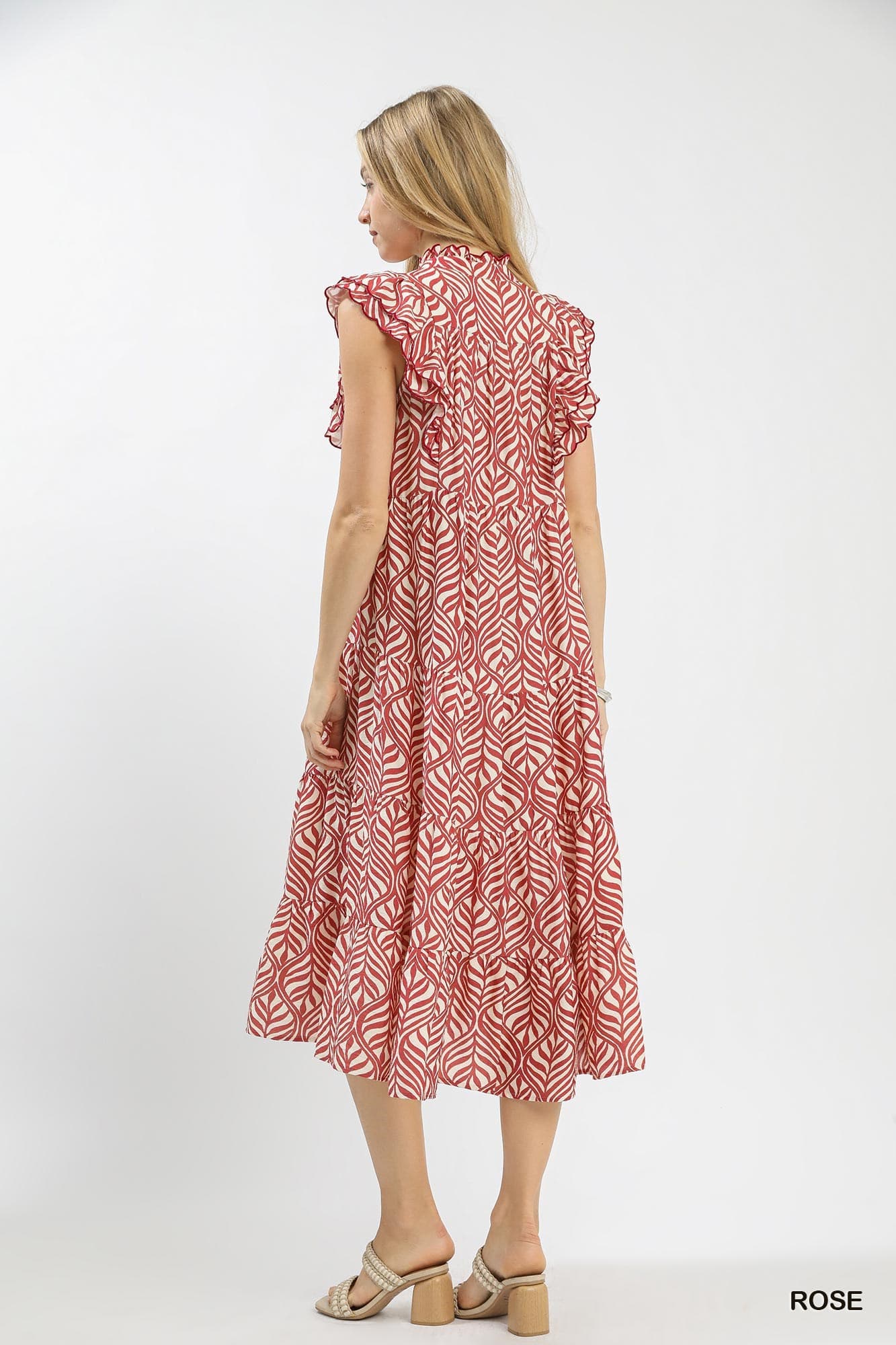 UMGEE Leaf Print Abstract Dress Rose