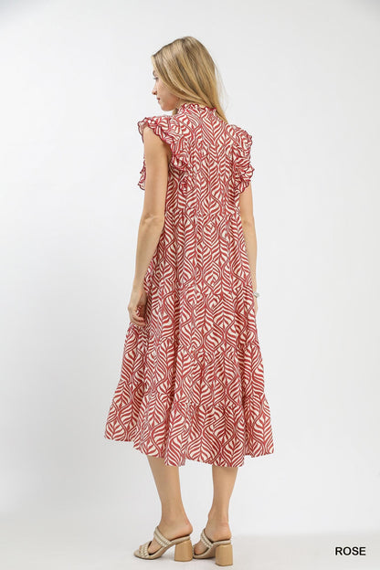UMGEE Leaf Print Abstract Dress Rose