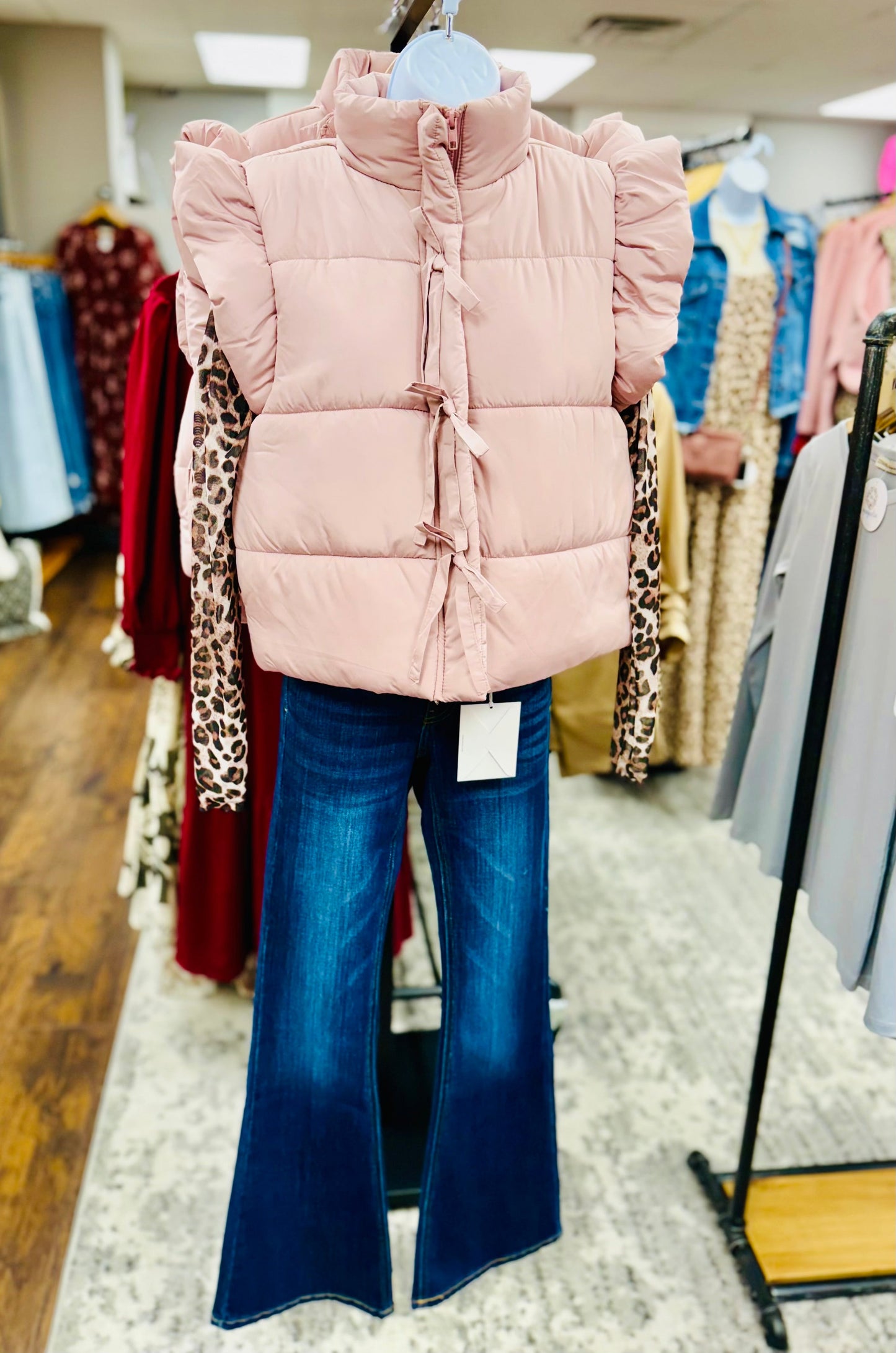 Flutter Sleeve Puffer Vest Blush Pink
