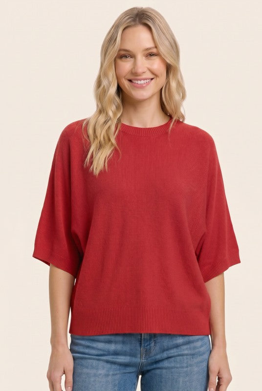 Elbow Sleeve Solid Sweater Red
