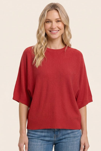 Elbow Sleeve Solid Sweater Red