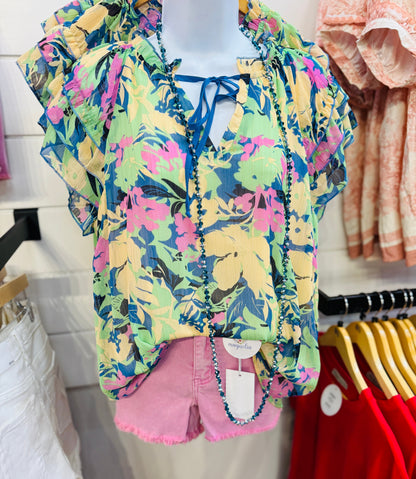 UMGEE Floral Top Blue Mix