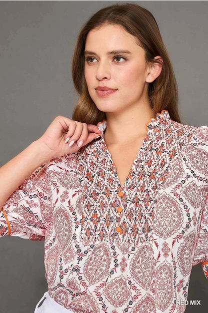 UMGEE Boho Mixed Print Top