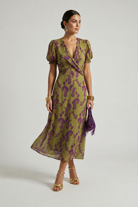 Odetta - Soft-Touch Floral Wrap Midi Dress