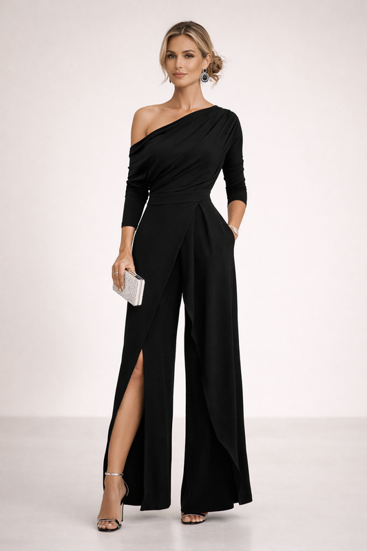 Delphara - Soft-Touch One-Shoulder Wide-Leg Jumpsuit