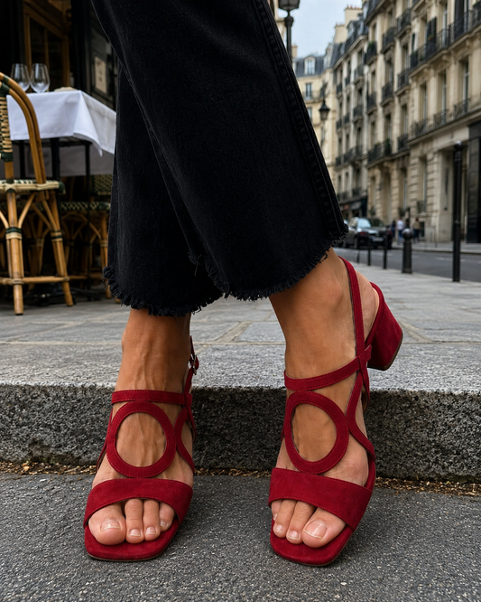 Florette - Cutout Strap Block Heel Sandals