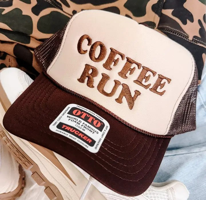 Coffee Run Embroidered Trucker Hat