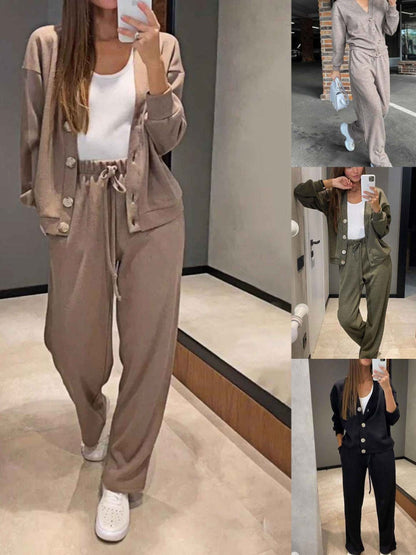 Sorya - Soft-Touch Knit Cardigan & Trousers Set