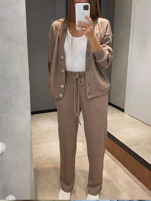 Sorya - Soft-Touch Knit Cardigan & Trousers Set