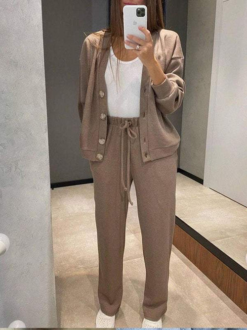 Sorya - Soft-Touch Knit Cardigan & Trousers Set