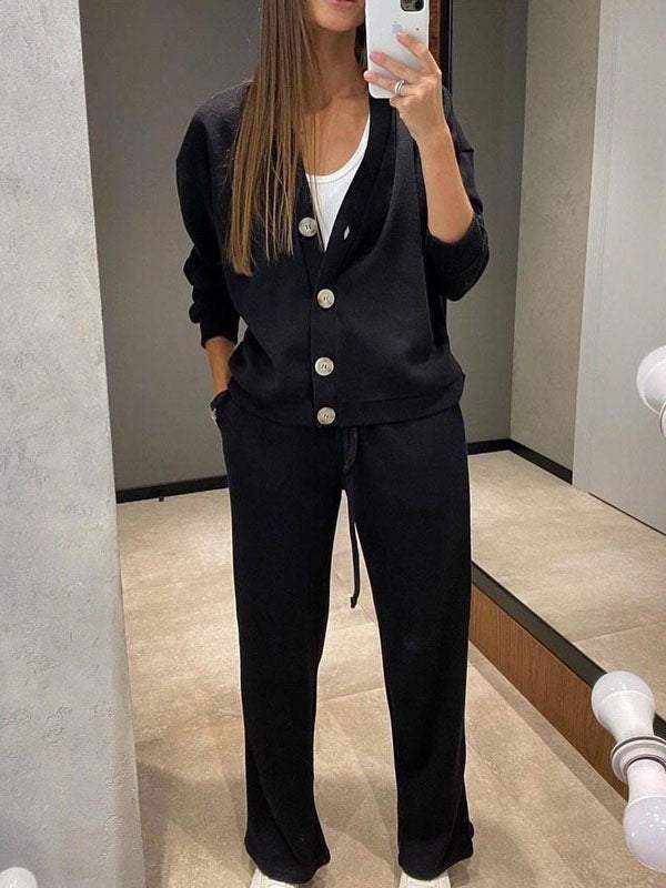 Sorya - Soft-Touch Knit Cardigan & Trousers Set