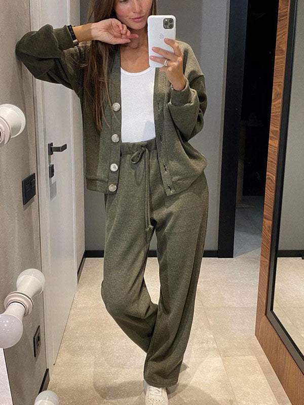 Sorya - Soft-Touch Knit Cardigan & Trousers Set