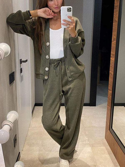 Sorya - Soft-Touch Knit Cardigan & Trousers Set
