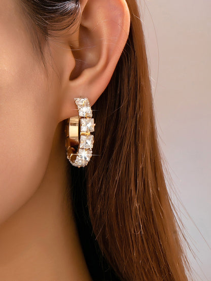 Crystal Encrusted Gold Hoop Earrings