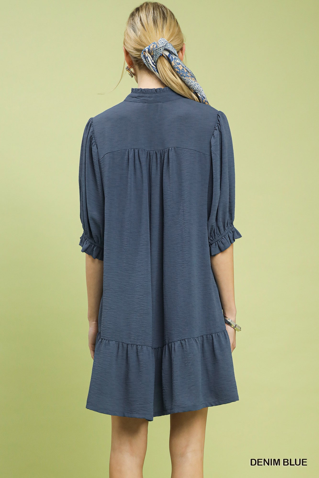 UMGEE Lace Detail Tiered Dress Denim Blue