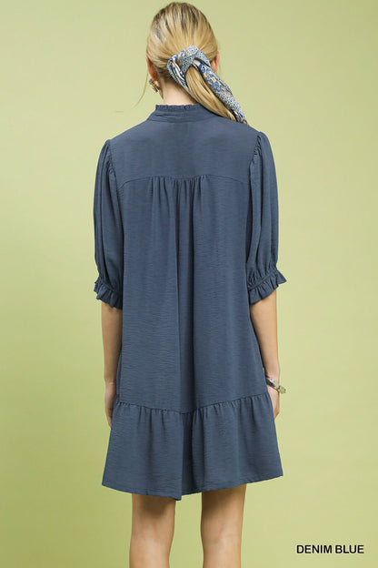 UMGEE Lace Detail Tiered Dress Denim Blue