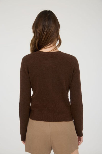 Classic Crew Neck Button Cardigan Chocolate