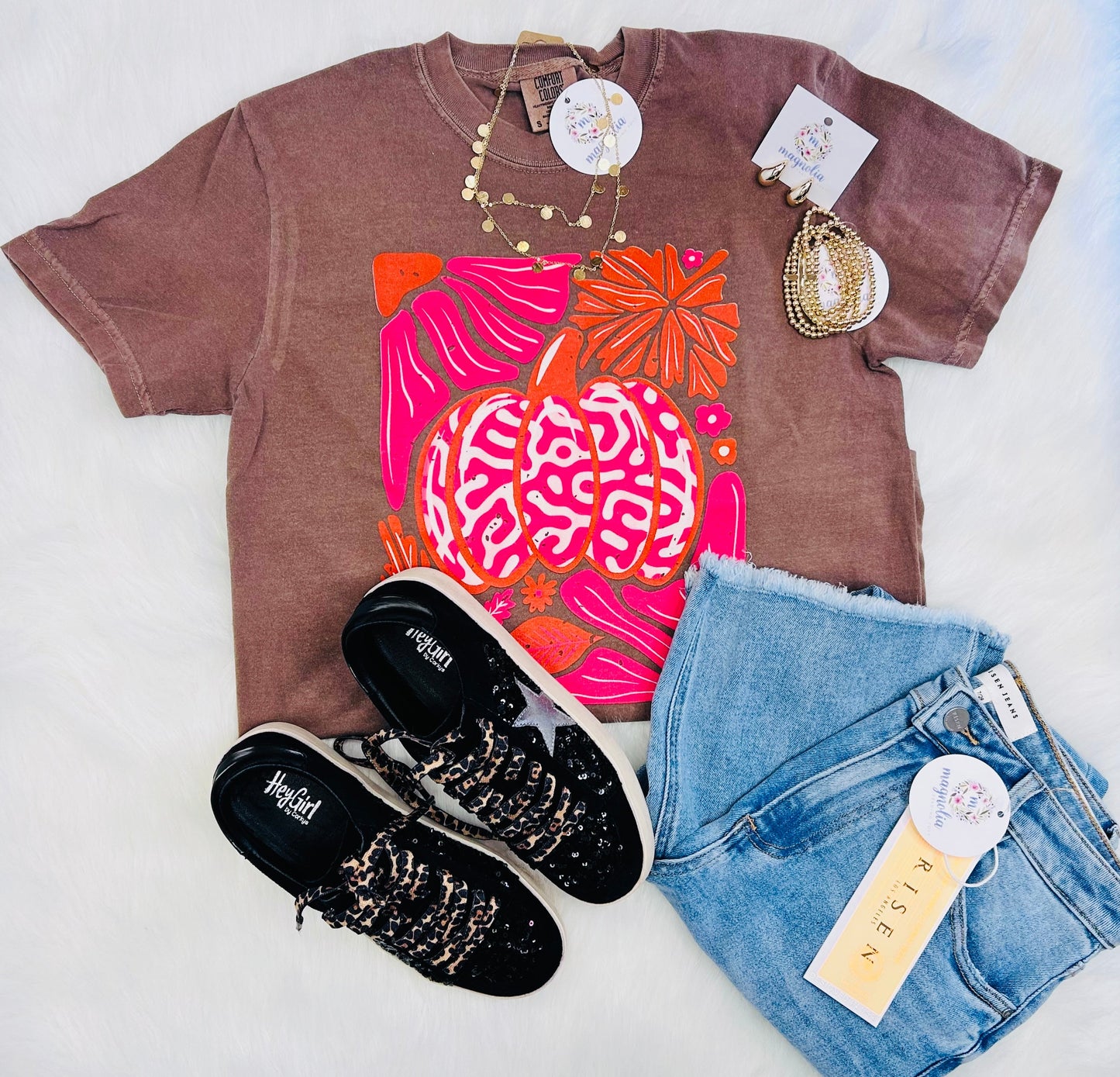 Comfort Colors Mocha Pumpkin Floral Tee