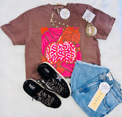 Comfort Colors Mocha Pumpkin Floral Tee