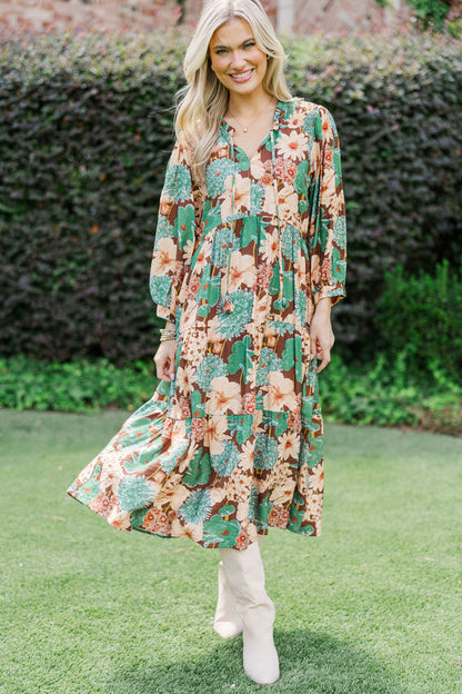 UMGEE Mixed Floral Tiered Midi Dress