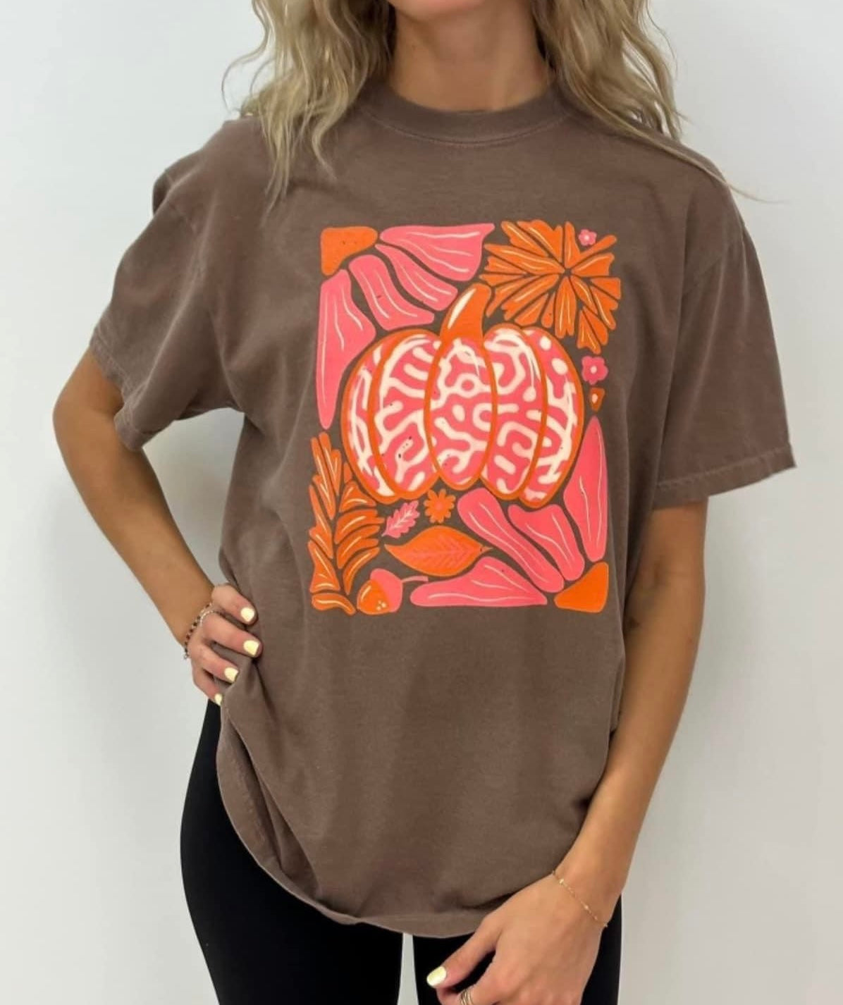 Comfort Colors Mocha Pumpkin Floral Tee