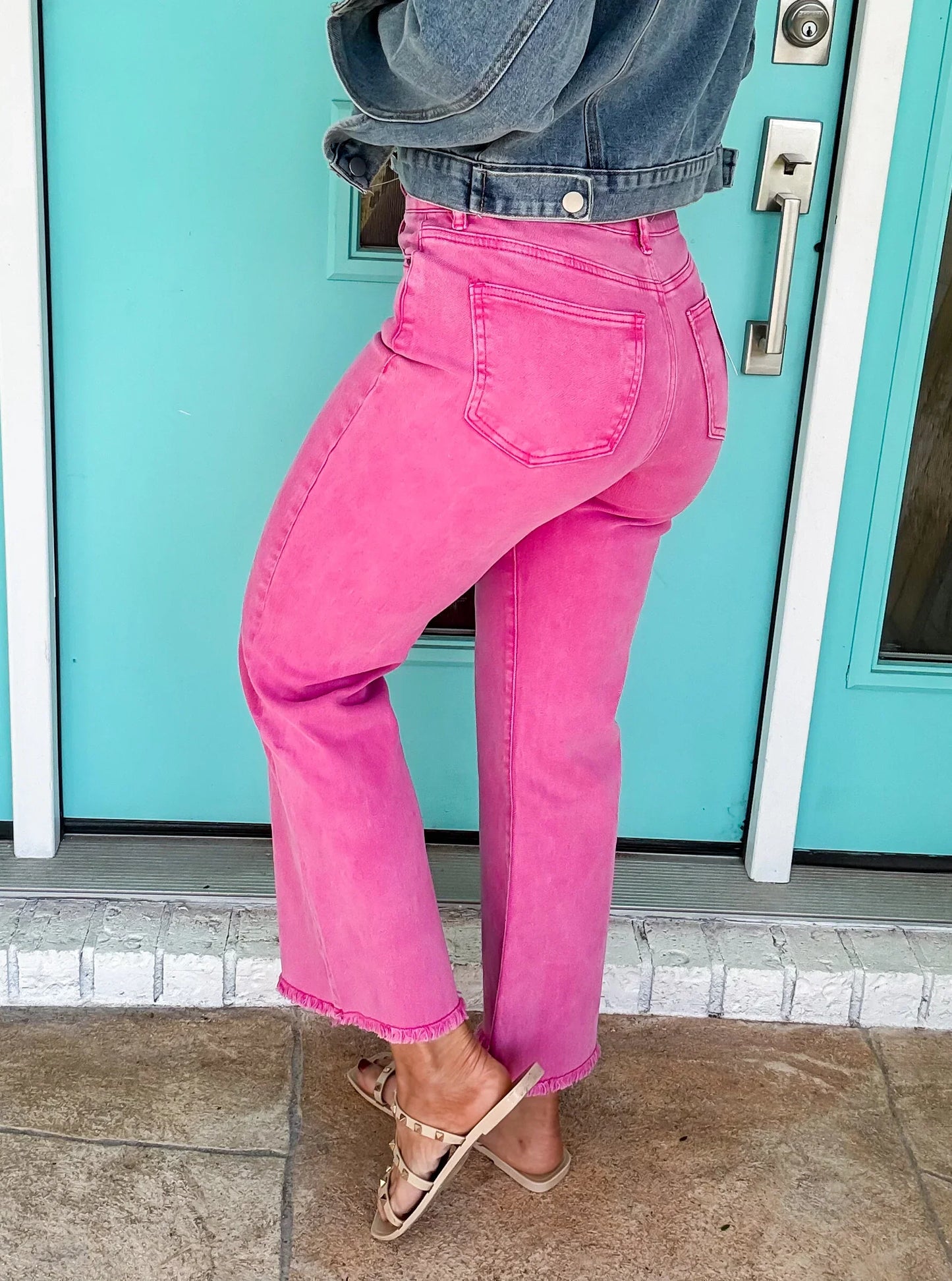 Zenana Denim Hot Pink Acid Wash Straight Jean