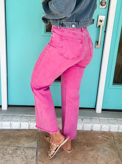 Zenana Denim Hot Pink Acid Wash Straight Jean