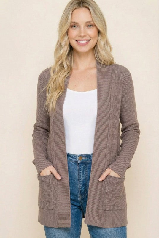 Waffle Texture Solid Cardigan Taupe