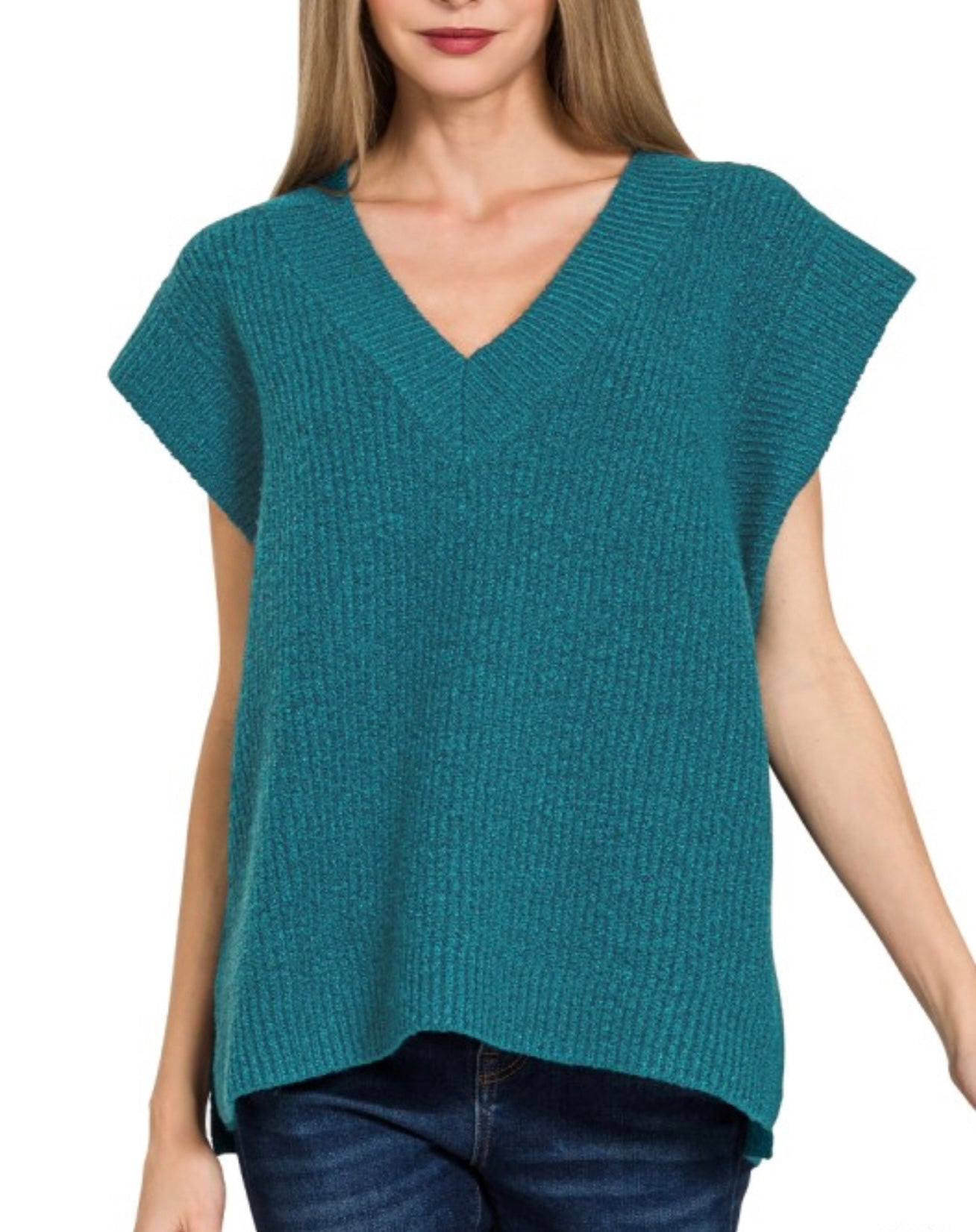 V Neck Boxy Sweater Vest Teal
