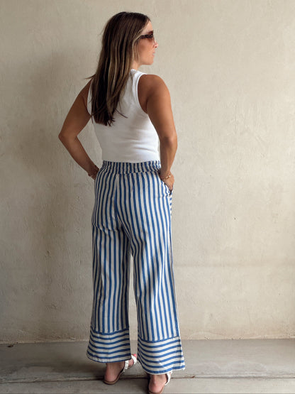 Woven Wide Leg Stripe Pant Blue