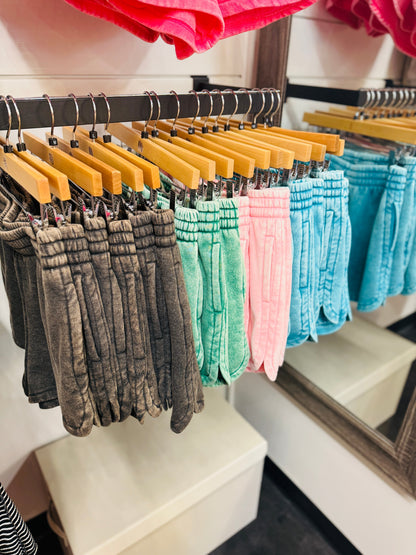 French Terry Acid Wash Pocket Short Teal
