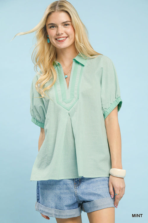 UMGEE Stripe Collared Top Mint