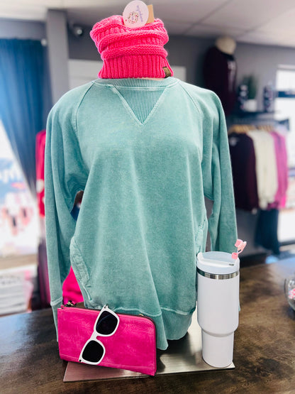 Acid Wash Pocket Sweatshirt Green