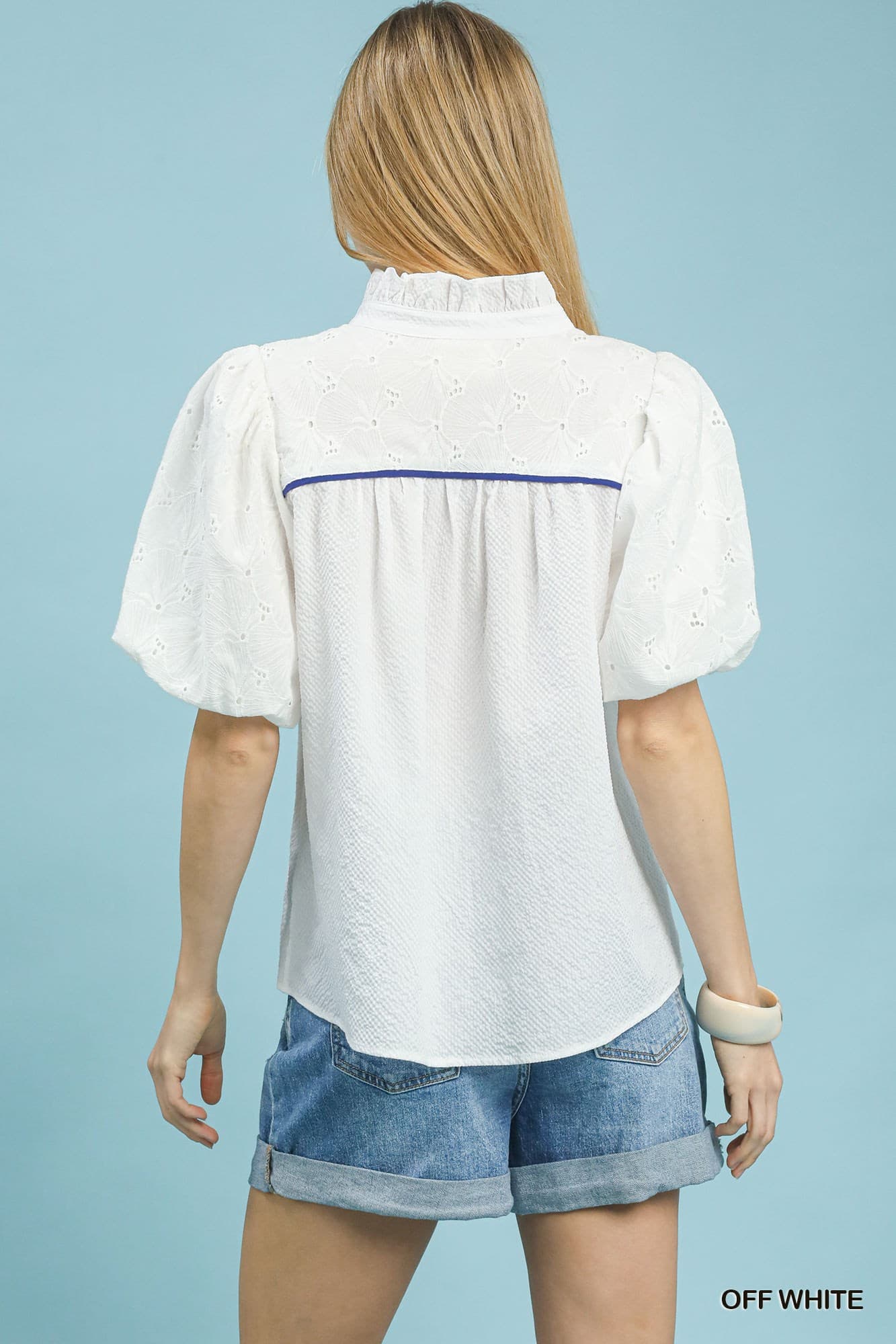 UMGEE Puff Sleeve Eyelet Top Off White