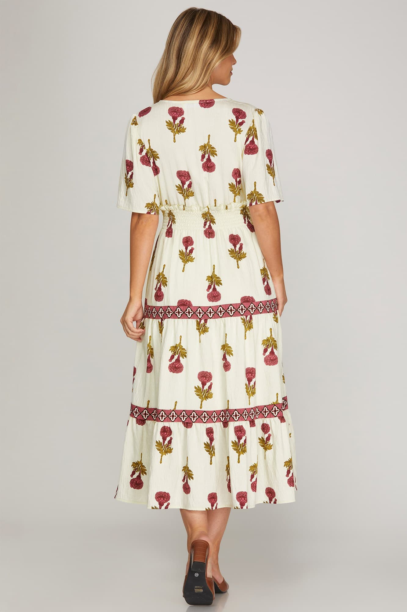 Magenta Floral Print Midi Dress