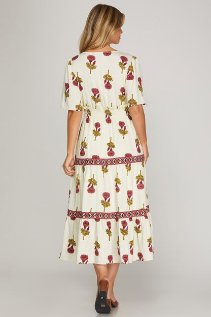 Magenta Floral Print Midi Dress
